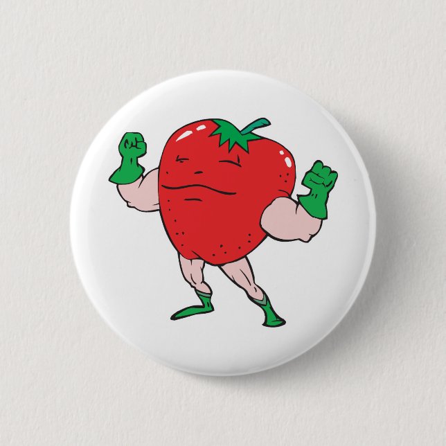 superhero strawberry cartoon character 2 inch round button (Front)