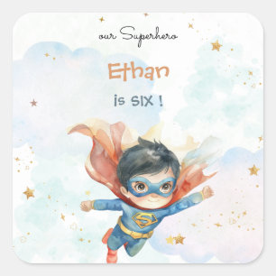Superhero superboy kids birthday square sticker