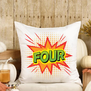 Superhero Text Kids 4th Birthday little sunshine Throw Pillow
