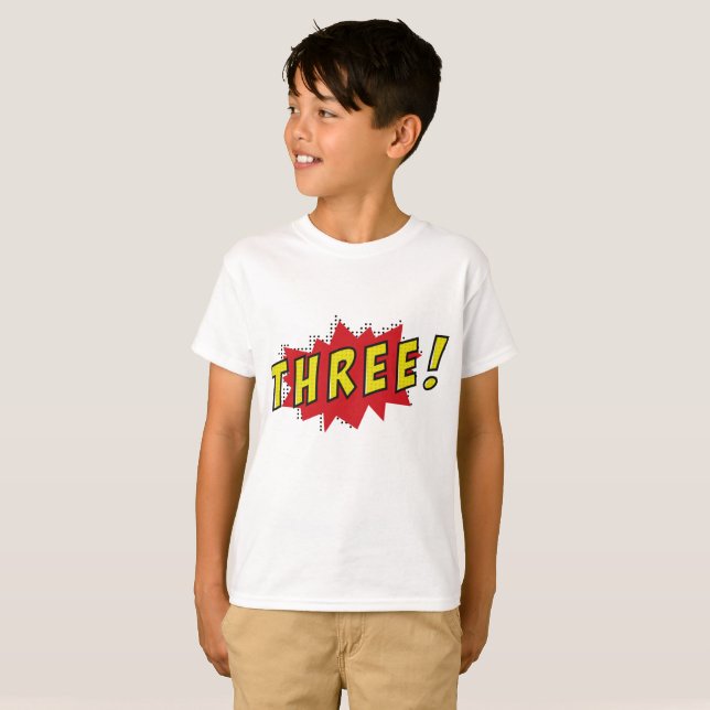 Superhero three years old party birthday boys T-Shirt (Front Full)