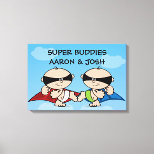 Superhero Twin Boys Personalized Canvas Wall Art