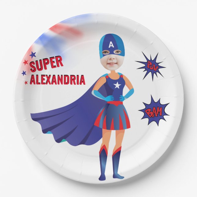 Superhero USA Stunning Girl Amazing Birthday Paper Plate (Front)