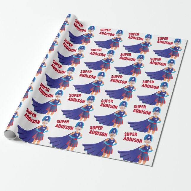 Superhero USA Stunning Girl Amazing Birthday Wrapping Paper (Unrolled)
