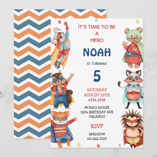 Superheroes Boys Anniversaire Fête Invitation (Devant / Derrière)