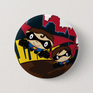 Superheroes in City Scene Button Badge