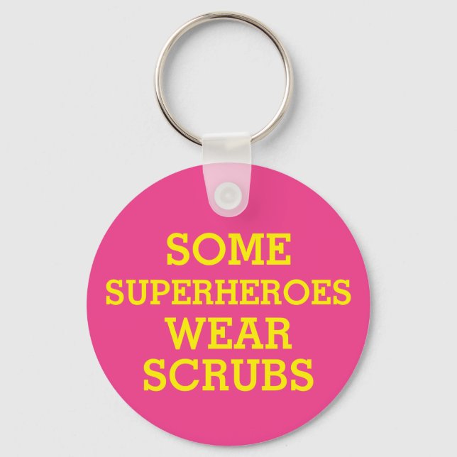 Superheroes in Scrubs Button Keychain (Front)