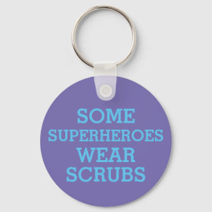 Superheroes in Scrubs Button Keychain