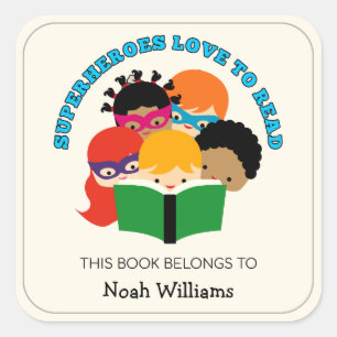 Superheroes Love to Read Personalized Bookplates Square Sticker