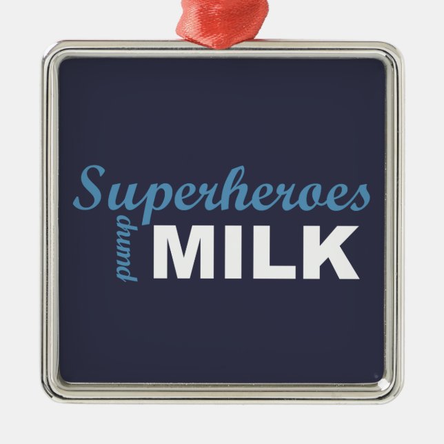Superheroes pump milk white and blue metal ornament (Front)