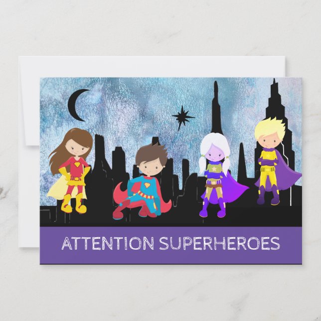 *~* SUPERHEROS Kids Birthday Party Invitation (Front)