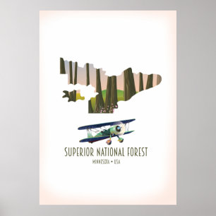 Superior national forest Minnesota vintage map Poster