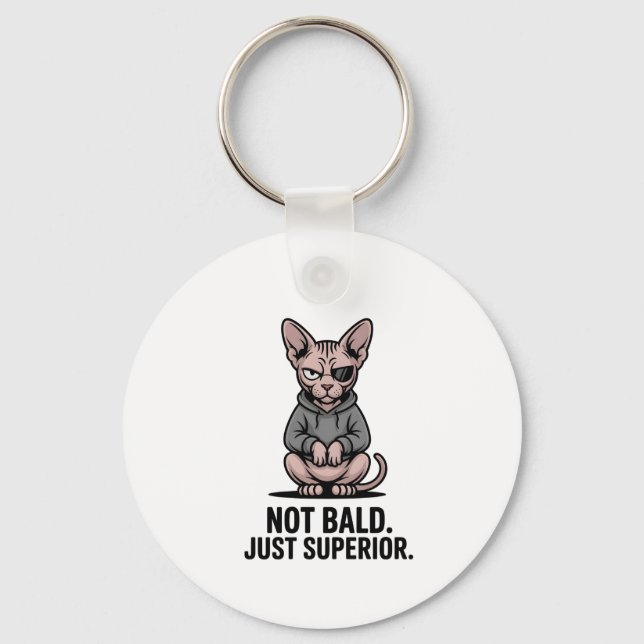 Superior Sphynx Cat Attitude Illustration Keychain (Front)