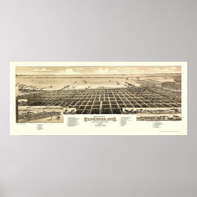 Superior, WI Panoramic Map - 1883 Poster (Front)