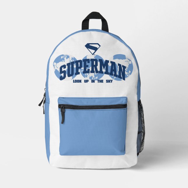 Superman Across the Globe Printed Backpack (Front)