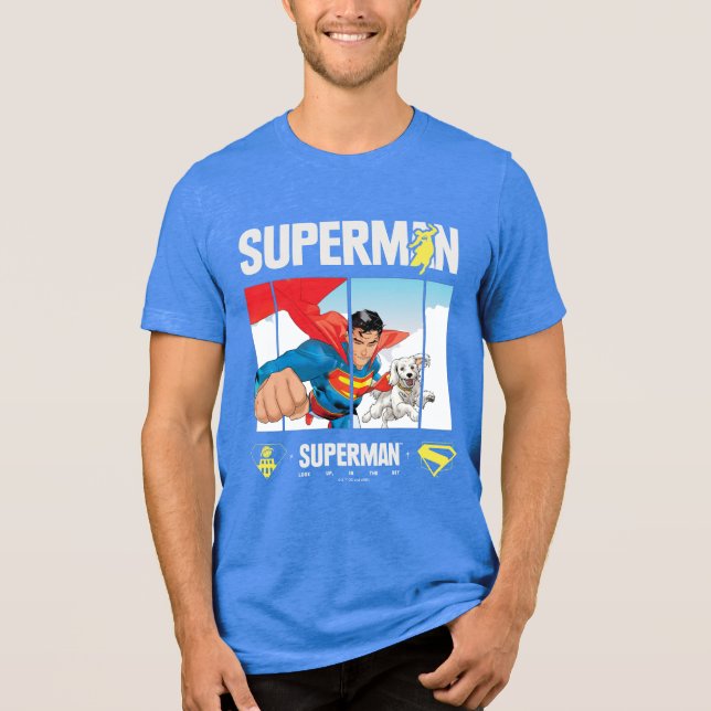 Superman and Krypto Take Flight Tri-Blend Shirt (Front)
