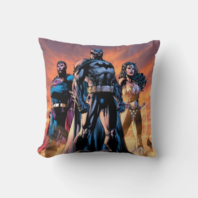 Superman, Batman, & Wonder Woman Trinity Throw Pillow (Front)