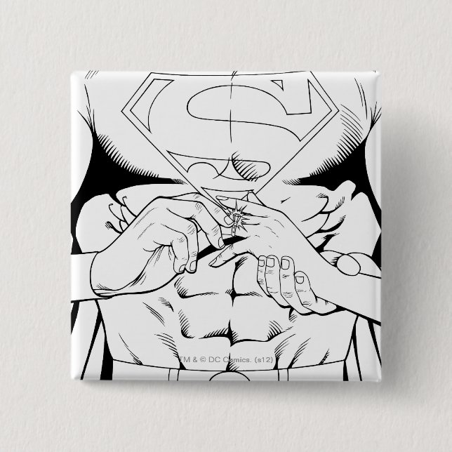 Superman Black and White 3 2 Inch Square Button (Front)
