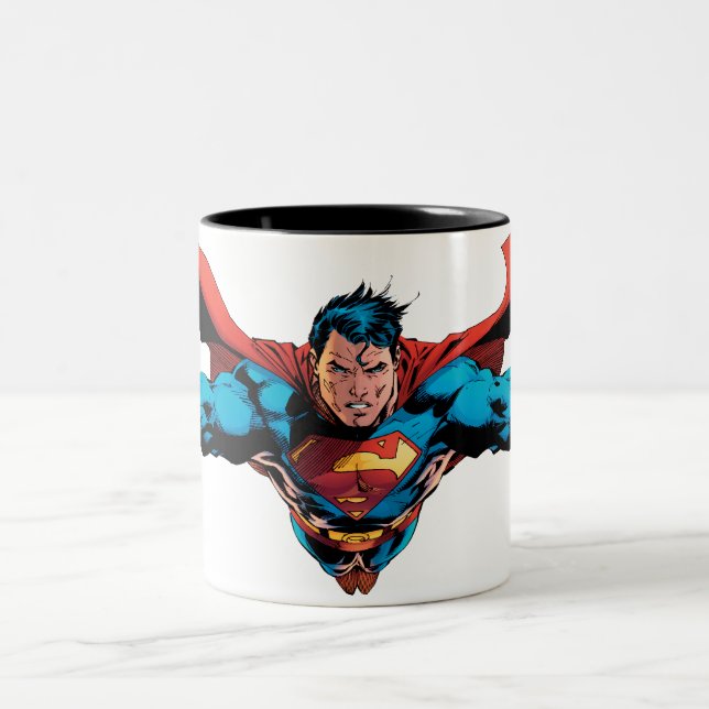 Superman cape flies Two-Tone coffee mug (Center)