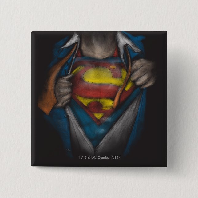Superman | Chest Reveal Sketch Colorized 2 Inch Square Button (Front)