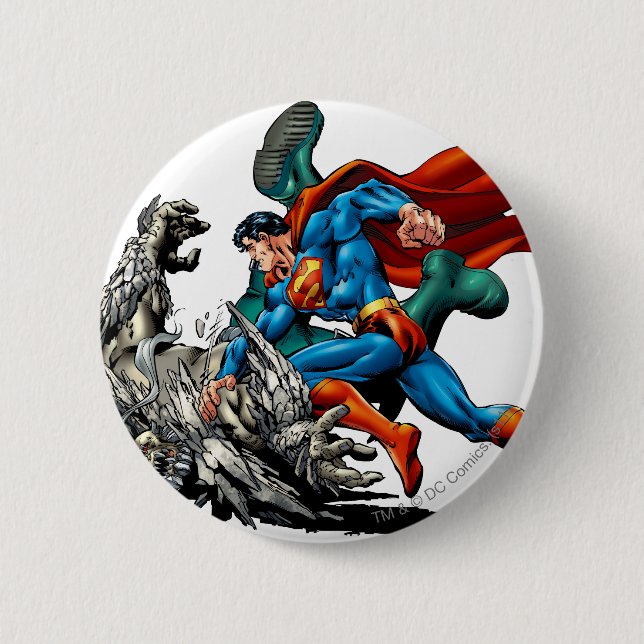 Superman Fights Monster 2 Inch Round Button (Front)