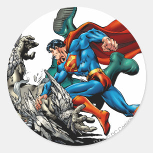 Superman Fights Monster Classic Round Sticker