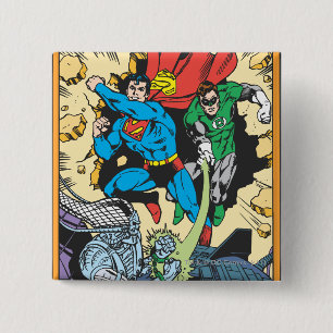 Superman & Green Lantern Fight Brainiac 2 Inch Square Button