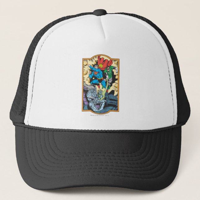 Superman & Green Lantern Fight Brainiac Trucker Hat (Front)