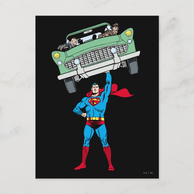 Superman holds a car postcard (Front)