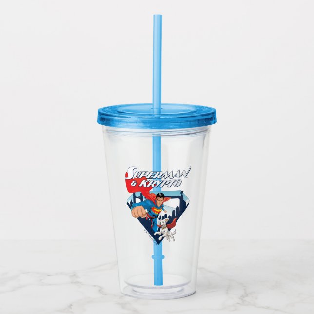 Superman & Krypto Soar Acrylic Tumbler (Front)