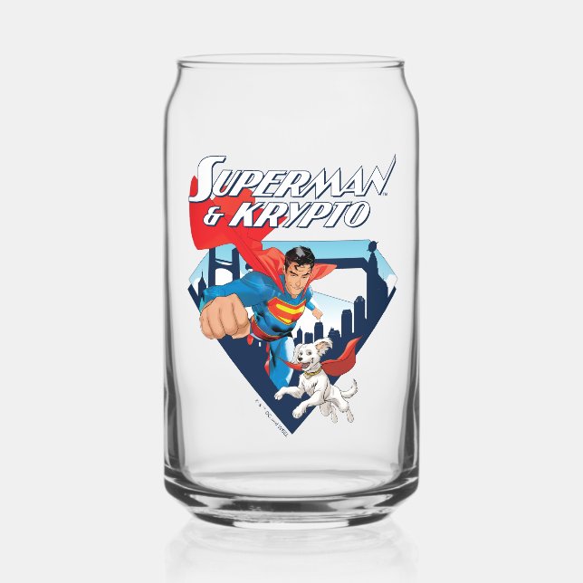 Superman & Krypto Soar Can Glass (Front)