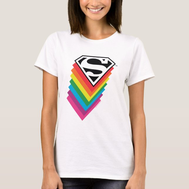 Superman Layered Rainbow Logo T-Shirt (Front)