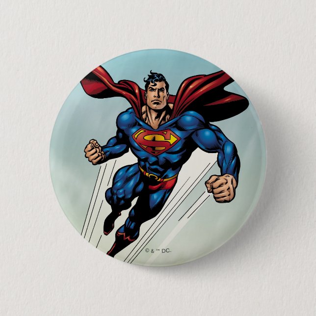 Superman leaps upward 2 inch round button (Front)