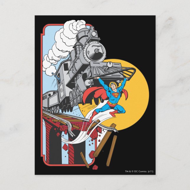 Superman Lifts Train Postcard (Front)