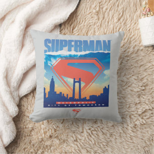 Superman Metropolis Skyline Throw Pillow