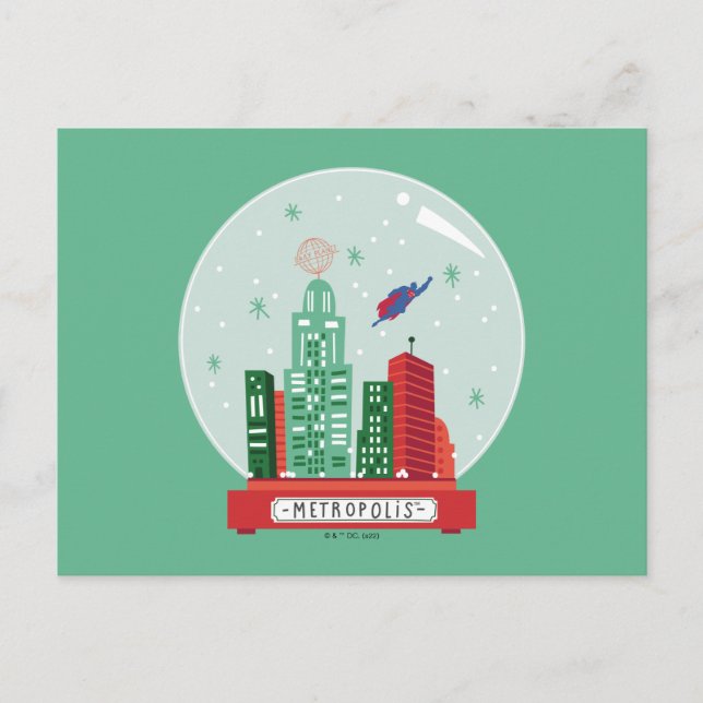 Superman Metropolis Snow Globe Graphic Holiday Postcard (Front)