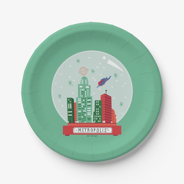 Superman Metropolis Snow Globe Graphic Paper Plate (Front)