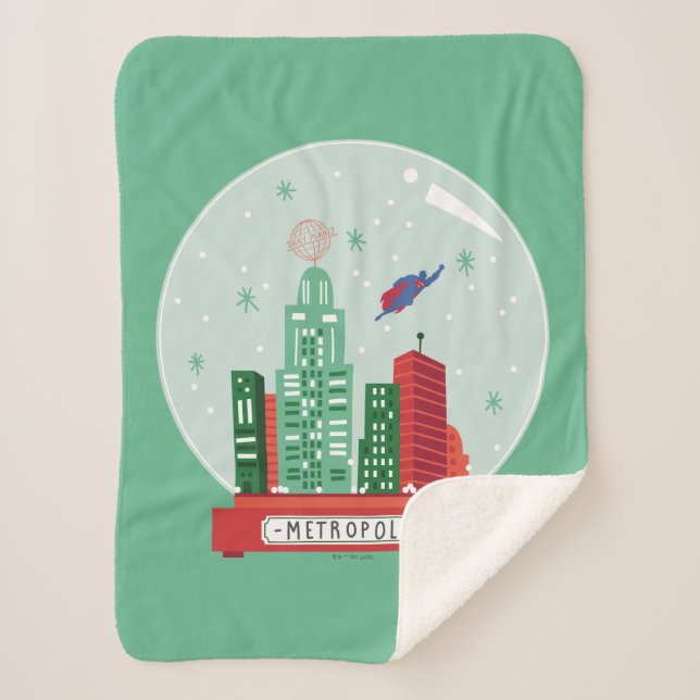Superman Metropolis Snow Globe Graphic Sherpa Blanket (Front)
