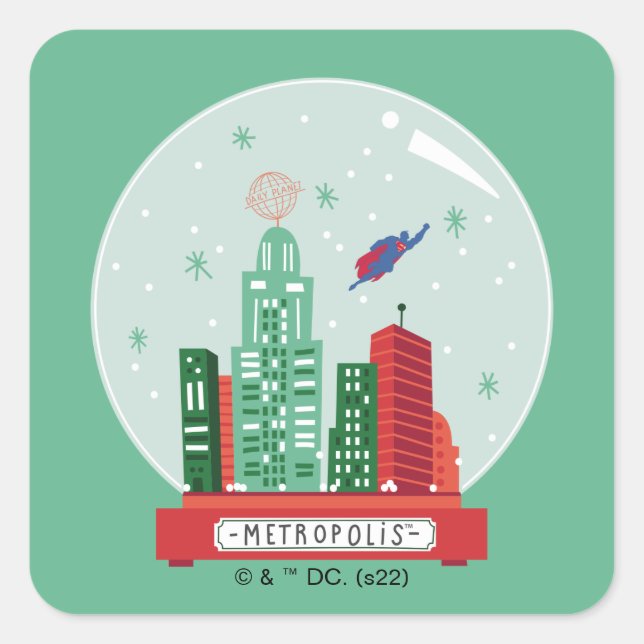 Superman Metropolis Snow Globe Graphic Square Sticker (Front)