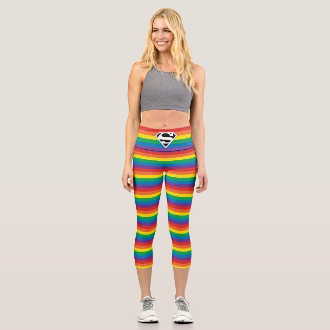 Superman Rainbow Logo Capri Leggings (Front)