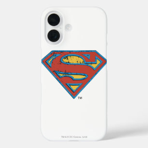 Superman S-Shield   Blue Outline Grunge Logo iPhone 16 Case