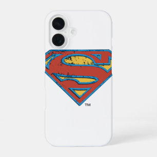 Superman S-Shield   Blue Outline Grunge Logo iPhone 16 Case