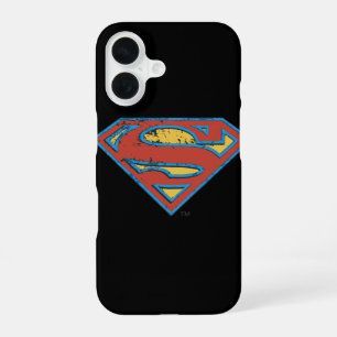 Superman S-Shield   Blue Outline Grunge Logo iPhone 16 Case