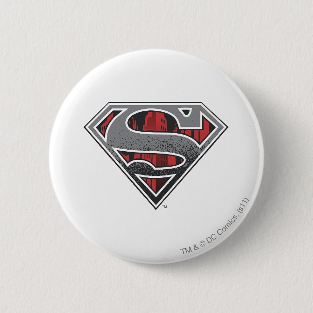 Superman S-Shield | Grey and Red City Logo 2 Inch Round Button (Front)