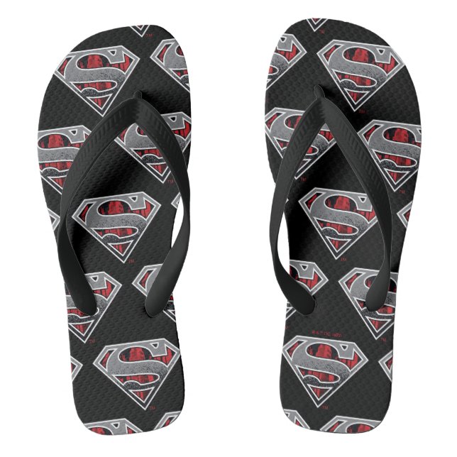 Superman S-Shield | Grey and Red City Logo Flip Flops (Footbed)