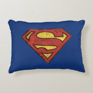 Superman S-Shield Grunge Black Outline Logo Decorative Pillow