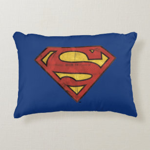 Superman S-Shield   Grunge Black Outline Logo Decorative Pillow