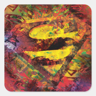 Superman S-Shield Grunge Logo Square Sticker