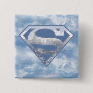 Superman S-Shield Light Blue City Logo 2 Inch Square Button