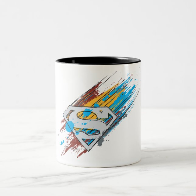 Superman S-Shield | Paint Streaks Logo Two-Tone Coffee Mug (Center)