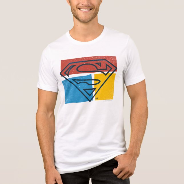 Superman S-Shield | Red Blue Yellow Block Logo Tri-Blend Shirt (Front)